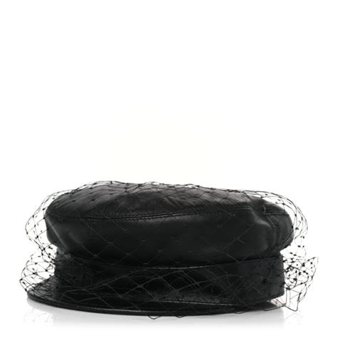 dior black cap with veil|CHRISTIAN DIOR Lambskin Arty Beret Cap with Veil 59 Black .